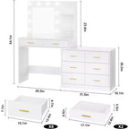Tocador de maquillaje de 61 pulgadas con espejo y luces, tocador con 8 cajones de almacenamiento amplios y 3 modos de iluminación con brillo ajustable para dormitorio