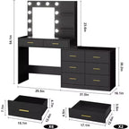 Tocador de maquillaje de 61 pulgadas con espejo y luces, tocador con 8 cajones de almacenamiento amplios y 3 modos de iluminación con brillo ajustable para dormitorio