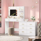 Tocador de maquillaje de 61 pulgadas con espejo y luces, tocador con 8 cajones de almacenamiento amplios y 3 modos de iluminación con brillo ajustable para dormitorio