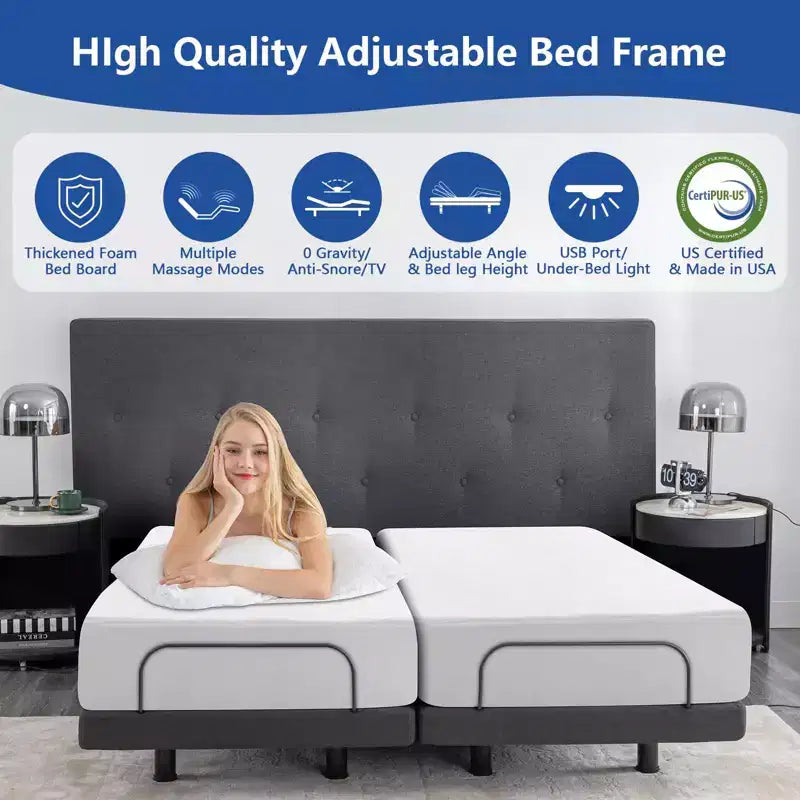 Base de cama ajustable Dyonery actualizada con marco de forma engrosado
