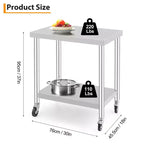 Mesa de Trabajo de Acero Inoxidable con Ruedas - Mesa de Preparación Comercial con Estante Ajustable, Capacidad de 300 lb