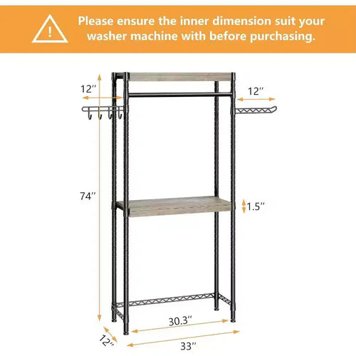 Organizador de lavandería ajustable Acekool 30 - Estante de almacenamiento de 4 niveles con ganchos de secado (gris/negro)