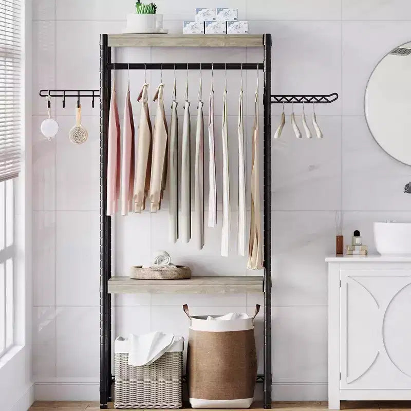 Organizador de lavandería ajustable Acekool 30 - Estante de almacenamiento de 4 niveles con ganchos de secado (gris/negro)