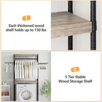 Organizador de lavandería ajustable Acekool 30 - Estante de almacenamiento de 4 niveles con ganchos de secado (gris/negro)
