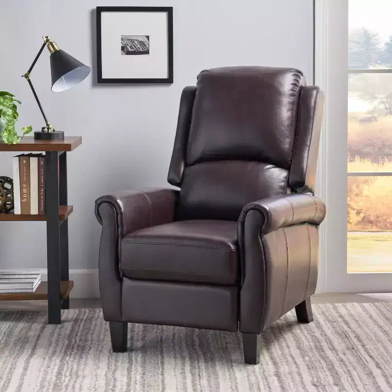 GDFStudio Pacific Contemporary Upholstered Pushback Recliner with Birch Wood Legs
