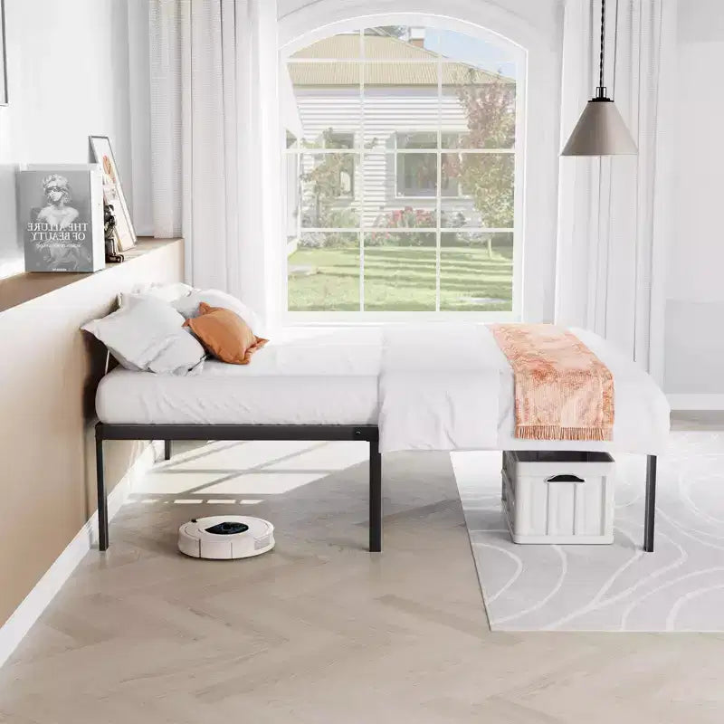Armazón metálico resistente para cama con soporte de láminas de acero, no necesita somier, 30 cm de almacenamiento bajo la cama, montaje rápido, capacidad de 136 kg (individual)