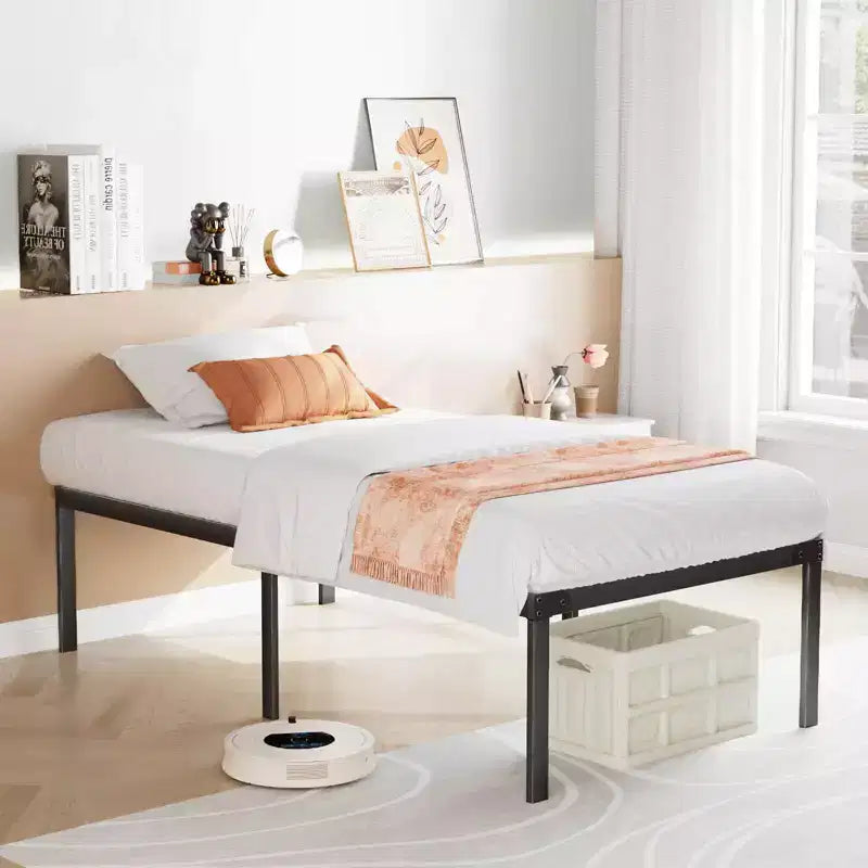 Armazón metálico resistente para cama con soporte de láminas de acero, no necesita somier, 30 cm de almacenamiento bajo la cama, montaje rápido, capacidad de 136 kg (individual)