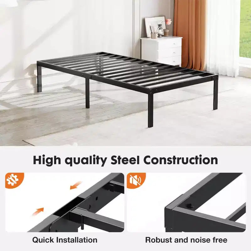 Armazón metálico resistente para cama con soporte de láminas de acero, no necesita somier, 30 cm de almacenamiento bajo la cama, montaje rápido, capacidad de 136 kg (individual)