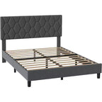 Cama de plataforma tapizada Acekool - Tamaño Queen con cabecero y listones de madera