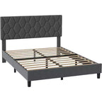 Cama de plataforma tapizada Acekool - Tamaño Queen con cabecero y listones de madera