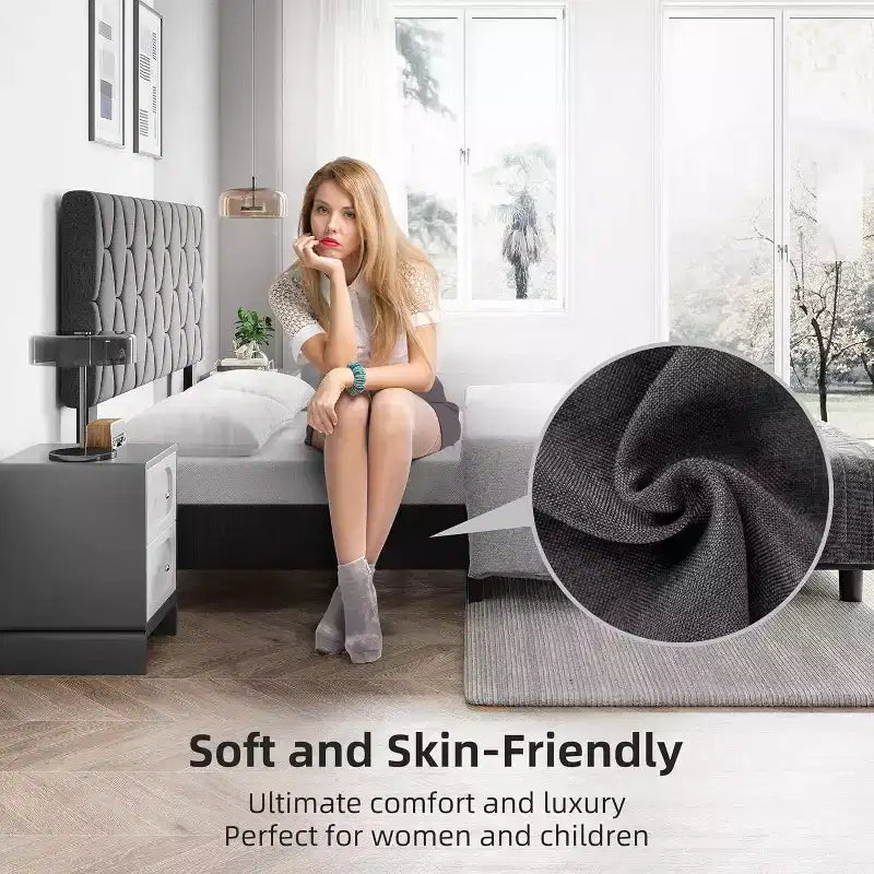 Cama de plataforma tapizada Acekool - Tamaño Queen con cabecero y listones de madera