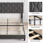 Cama de plataforma tapizada Acekool - Tamaño Queen con cabecero y listones de madera