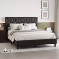 Cama de plataforma tapizada Acekool - Tamaño Queen con cabecero y listones de madera