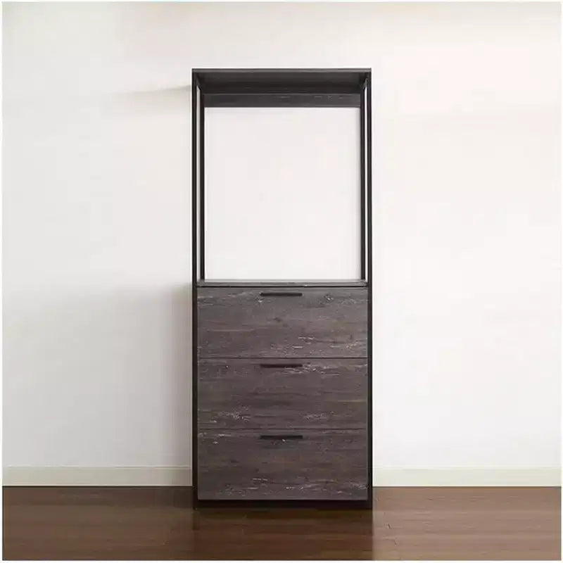 HomeStock Sistema de clóset de compuesto de madera negra de 77.7 pulgadas de alto x 111 pulgadas de ancho para almacenamiento universal con cajones de almacenamiento
