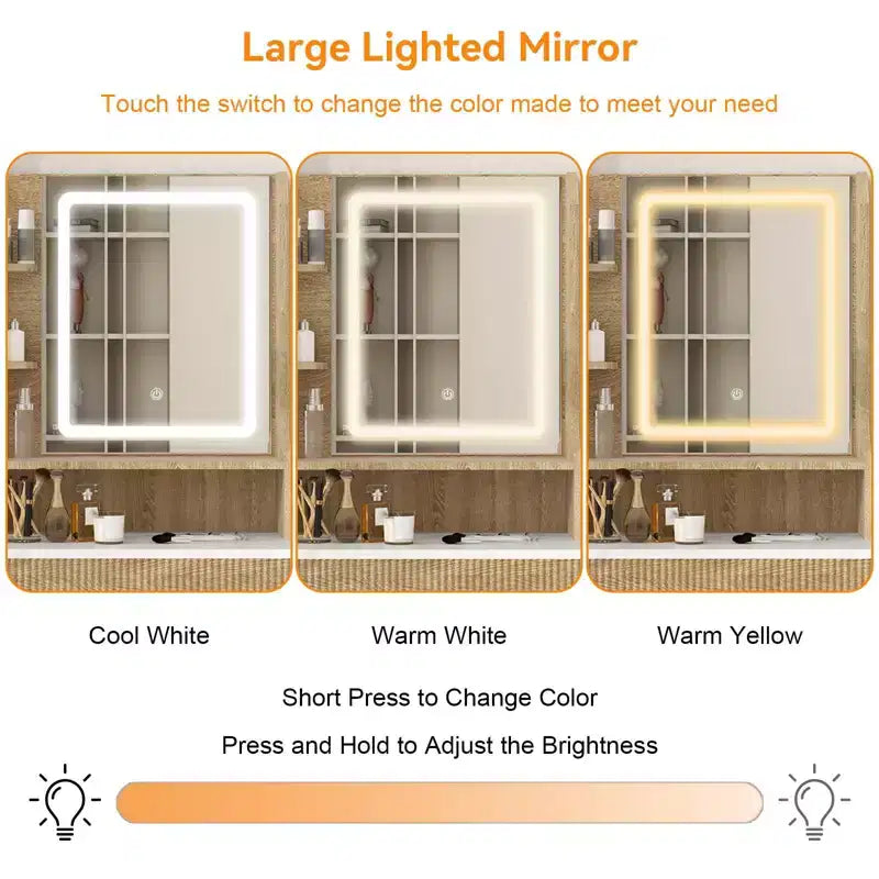 ELECWISH Tocador de Maquillaje de 23.6" con Vetas de Madera con Espejo LED y Taburete - Iluminación de 3 Tonos, Estación de Carga USB, Soporte para Secador de Pelo, Estantes de Almacenamiento
