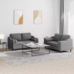 vidaXL Juego de 2 Sofás Modernos con Cojines Cilíndricos - Tela Gris Oscuro, Estructura de Madera Contrachapada y Metal, Solución de Asientos para Interiores