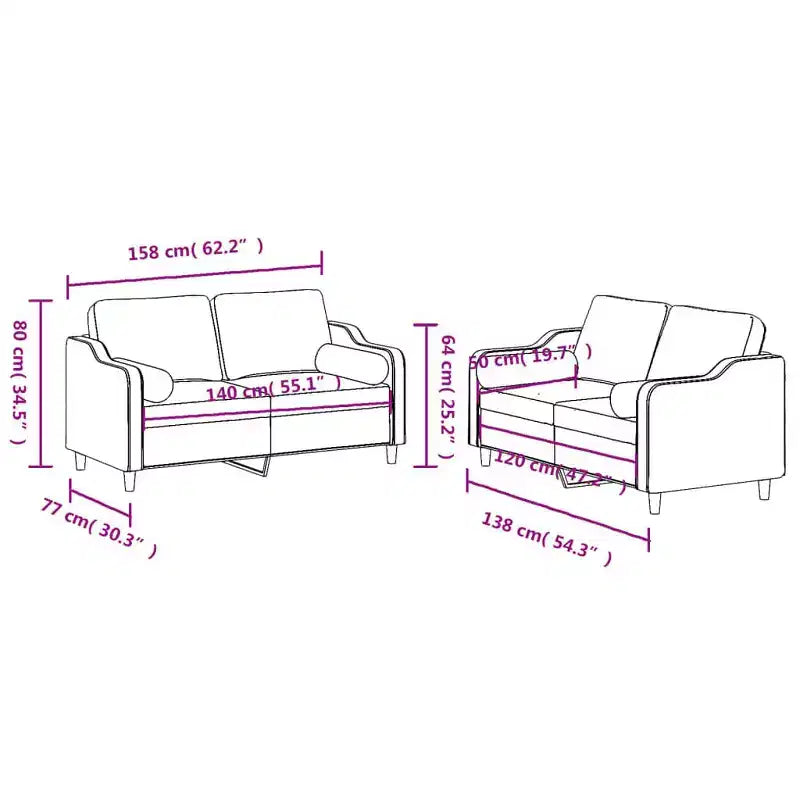 vidaXL Juego de 2 Sofás Modernos con Cojines Cilíndricos - Tela Gris Oscuro, Estructura de Madera Contrachapada y Metal, Solución de Asientos para Interiores