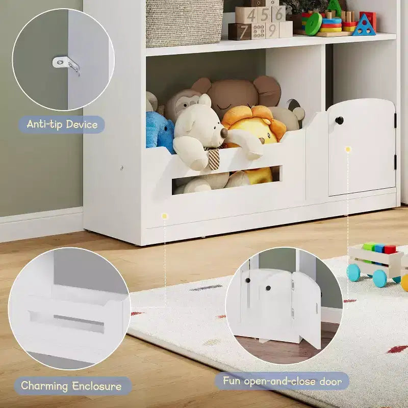 Acekool Estantería Infantil de 3 Niveles con Luz con Sensor de Movimiento, Organizador de Almacenamiento de Juguetes, Estantería de Madera con Forma de Casa para Dormitorio o Sala de Juegos, 120 cm de Alto