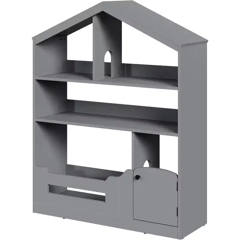 Acekool Estantería Infantil de 3 Niveles con Luz con Sensor de Movimiento, Organizador de Almacenamiento de Juguetes, Estantería de Madera con Forma de Casa para Dormitorio o Sala de Juegos, 120 cm de Alto