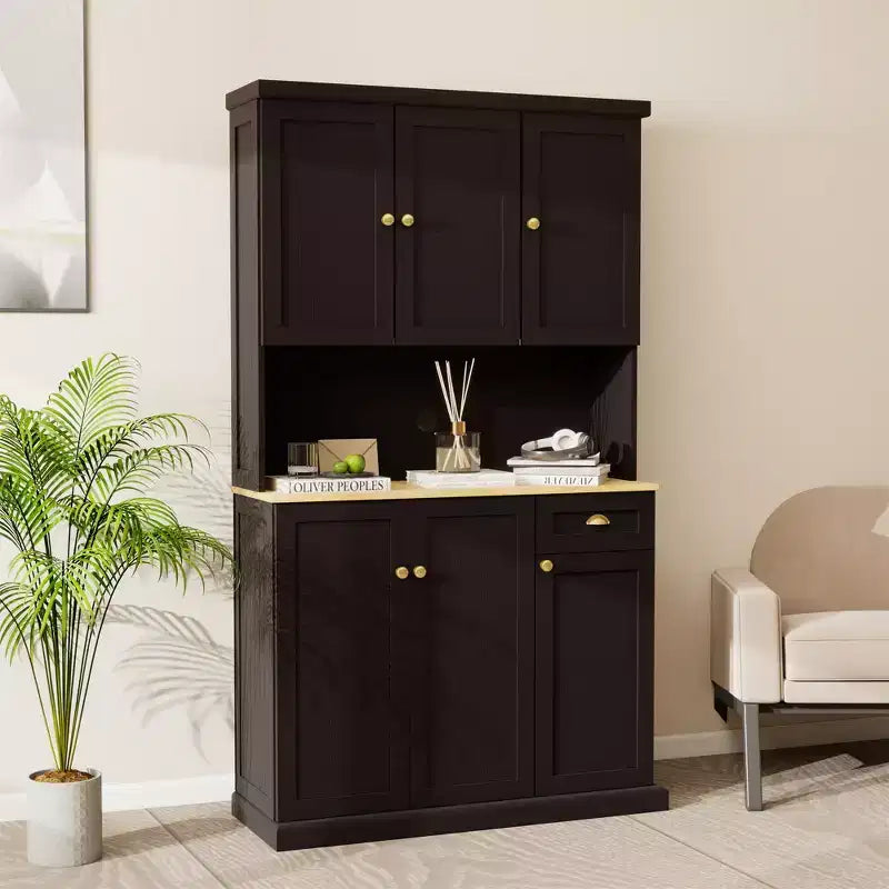 AndMakers Wood Gabinete de despensa de 39.76 pulgadas con estantes ajustables