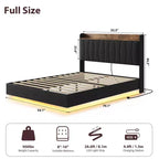 Base de Cama Flotante King con Luces LED y Estación de Carga USB, Cama Plataforma Tapizada con Cabecero, Soporte de Láminas de Madera Maciza, Sin Necesidad de Somier