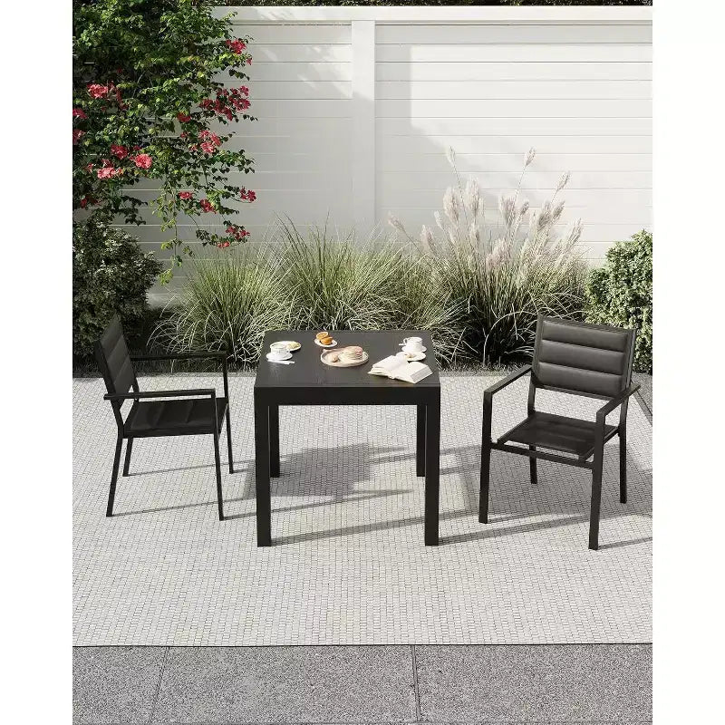 GustoWave Juego de 4 sillones apilables, sillas de comedor de aluminio para exterior con asientos acolchados gruesos, sillas de jardín apilables con reposabrazos