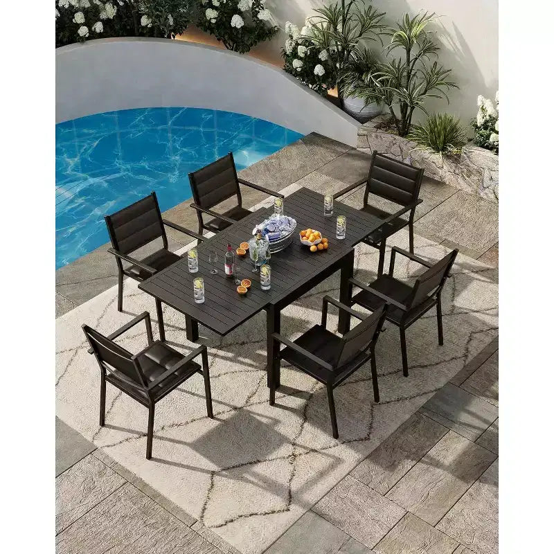 GustoWave Juego de 4 sillones apilables, sillas de comedor de aluminio para exterior con asientos acolchados gruesos, sillas de jardín apilables con reposabrazos