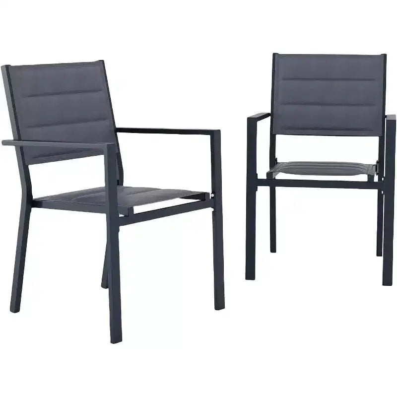 GustoWave Juego de 4 sillones apilables, sillas de comedor de aluminio para exterior con asientos acolchados gruesos, sillas de jardín apilables con reposabrazos