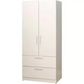 HomeStock Emma Two-Door Wood Closet with Two Drawers and Hanging Bars in White