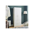 Armario de madera de dos puertas HomeStock Emma con dos cajones y barras para colgar en blanco