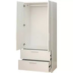 Armario de madera de dos puertas HomeStock Emma con dos cajones y barras para colgar en blanco