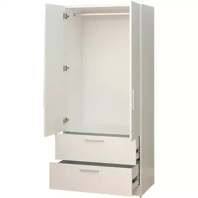 Armario de madera de dos puertas HomeStock Emma con dos cajones y barras para colgar en blanco