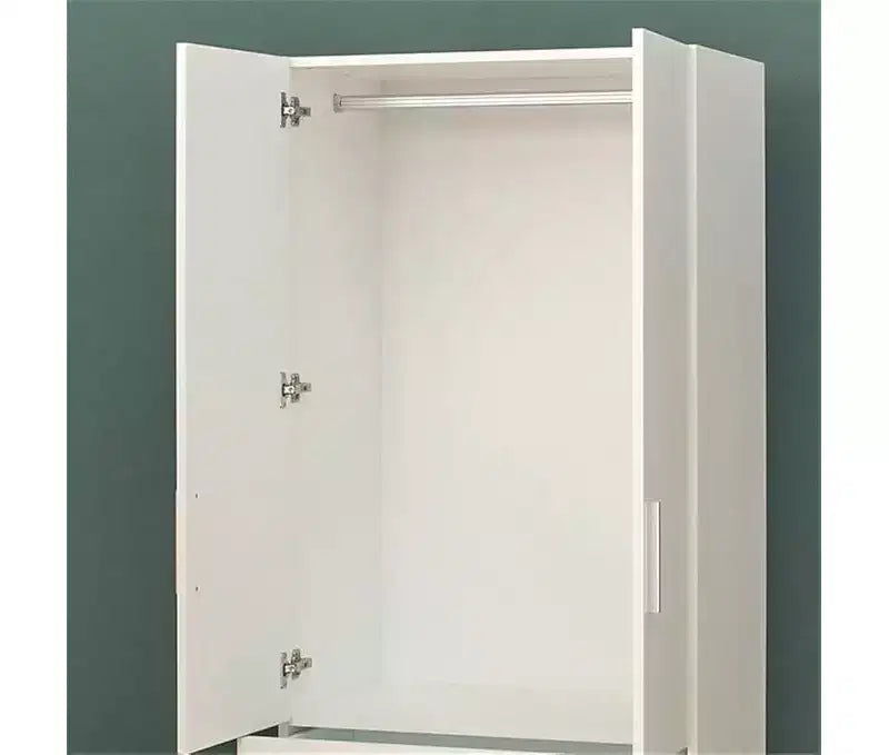 Armario de madera de dos puertas HomeStock Emma con dos cajones y barras para colgar en blanco