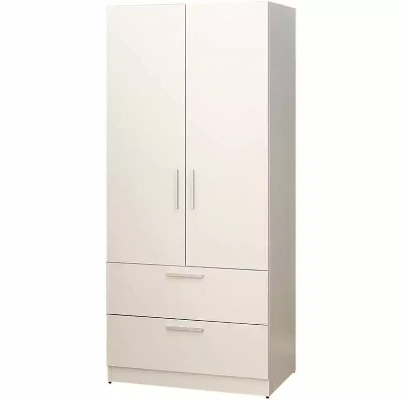 Armario de madera de dos puertas HomeStock Emma con dos cajones y barras para colgar en blanco