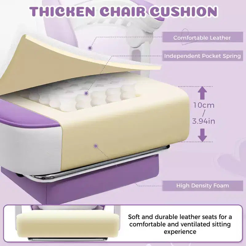 Silla Gaming Hoffree Rosa Linda Ergonómica para Niñas con Reposapiés y Masaje Lumbar