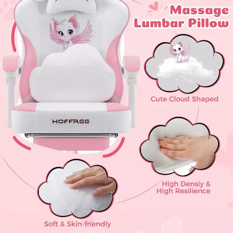 Silla Gaming Hoffree Rosa Linda Ergonómica para Niñas con Reposapiés y Masaje Lumbar