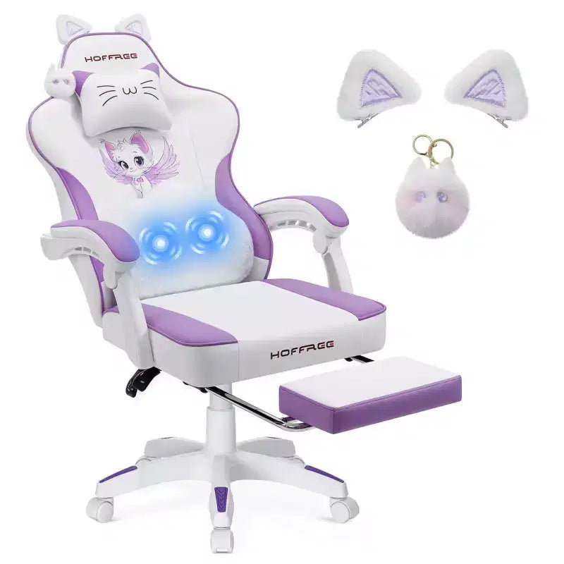 Silla Gaming Hoffree Rosa Linda Ergonómica para Niñas con Reposapiés y Masaje Lumbar