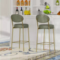 MAYEERTY Set of 2 29in Upholstered Bar Stools Faux Leather Counter Dining Stools With Golden Legs Modern Round Chairs Green for Kitchen