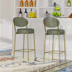 MAYEERTY Set of 2 29in Upholstered Bar Stools Faux Leather Counter Dining Stools With Golden Legs Modern Round Chairs Green for Kitchen