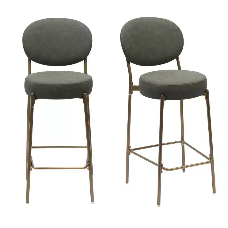MAYEERTY Juego de 2 taburetes de bar tapizados de 74 cm, taburetes de comedor de piel sintética con patas doradas, sillas redondas modernas verdes para cocina