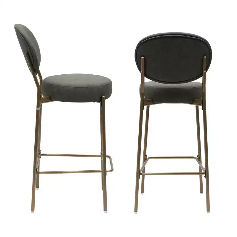 MAYEERTY Juego de 2 taburetes de bar tapizados de 74 cm, taburetes de comedor de piel sintética con patas doradas, sillas redondas modernas verdes para cocina