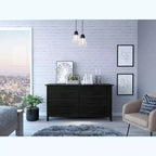 Cómoda moderna rectangular Okak para dormitorio con 6 cajones y tiradores de metal negro, amplio gabinete de almacenamiento para sala de estar, pasillo, entrada