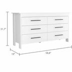 Cómoda moderna rectangular Okak para dormitorio con 6 cajones y tiradores de metal negro, amplio gabinete de almacenamiento para sala de estar, pasillo, entrada