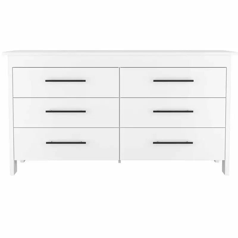 Cómoda moderna rectangular Okak para dormitorio con 6 cajones y tiradores de metal negro, amplio gabinete de almacenamiento para sala de estar, pasillo, entrada