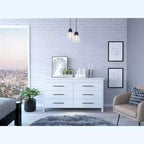 Cómoda moderna rectangular Okak para dormitorio con 6 cajones y tiradores de metal negro, amplio gabinete de almacenamiento para sala de estar, pasillo, entrada