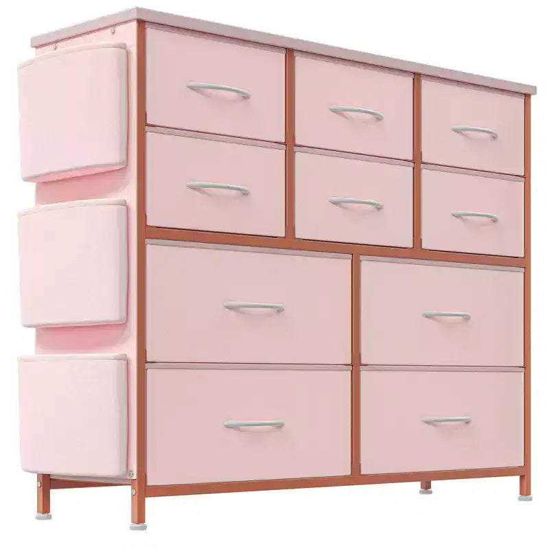 Torre de almacenamiento de tela de 10 cajones - Cómoda con estructura de acero y tapa de madera para dormitorio, cuarto de niños y armario