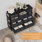 Torre de almacenamiento de tela de 10 cajones - Cómoda con estructura de acero y tapa de madera para dormitorio, cuarto de niños y armario