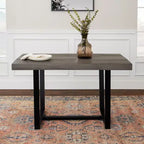 Mesa de Comedor Rectangular Okak de 72/52 Pulgadas con Tapa de Madera Maciza con Acabado Envejecido y Estructura Abierta de Metal para Comedor