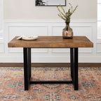 Mesa de Comedor Rectangular Okak de 72/52 Pulgadas con Tapa de Madera Maciza con Acabado Envejecido y Estructura Abierta de Metal para Comedor