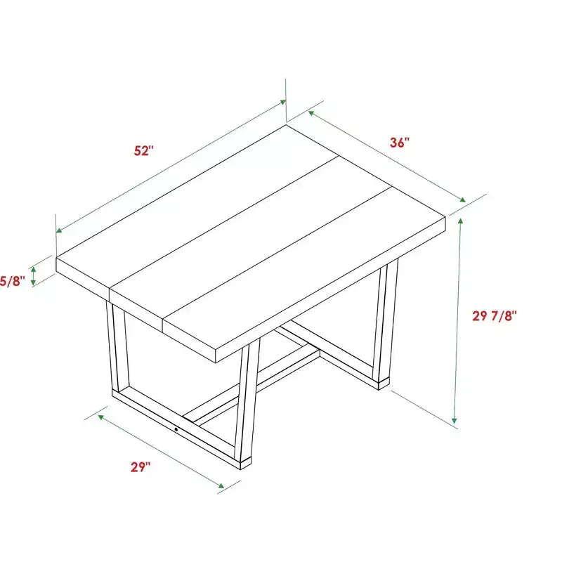 Mesa de Comedor Rectangular Okak de 72/52 Pulgadas con Tapa de Madera Maciza con Acabado Envejecido y Estructura Abierta de Metal para Comedor
